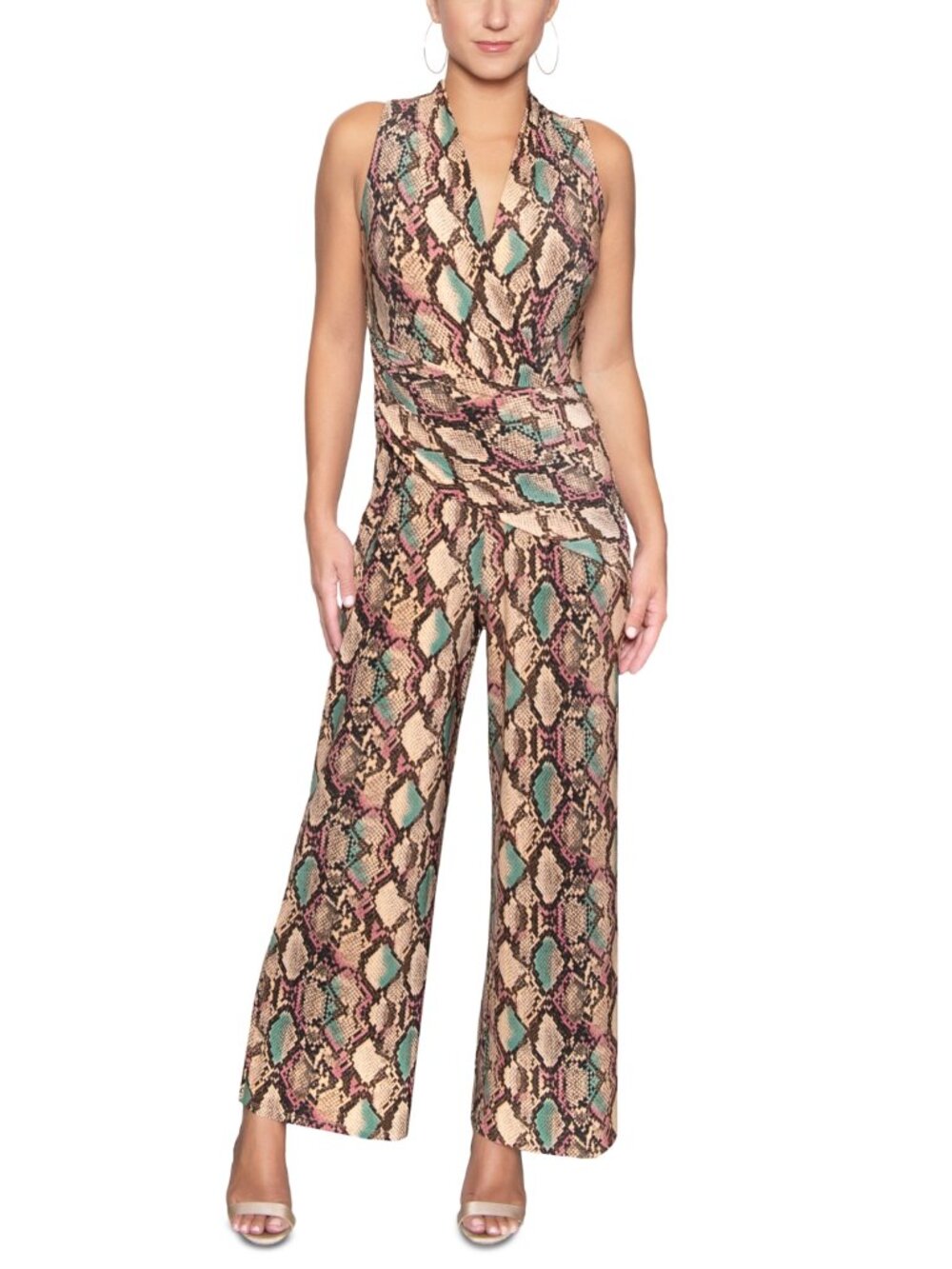 RACHEL ROY JUMPSUIT XL sleeveless Snakeskin Animal green pink Beige STRETCH tag
